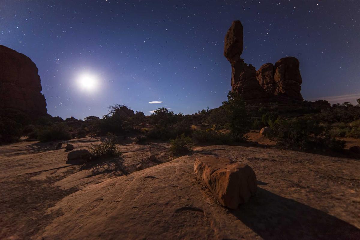 Moonlit desert landscape